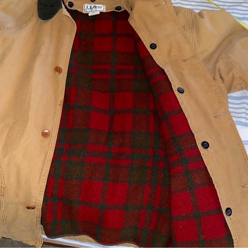 Vtg rare LL Bean chore utility canvas jacket removable wool flannel liner USA
